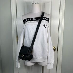 True Religion White Off-Shoulder Top with Black Accents
